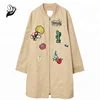2019 Autumn Crew Neck Wide Fit Embroidered Patches Zip Coat