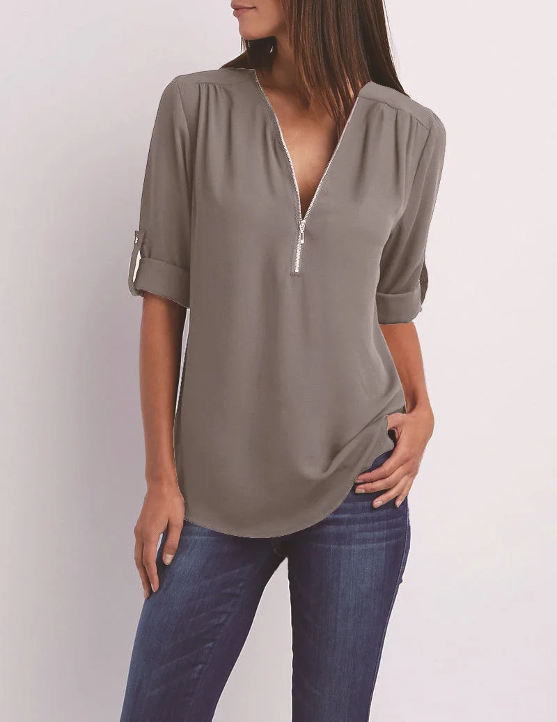 Ecowalson S~5xl Plus Size Women's Fashion Chiffon Shirt V Neck Long ...