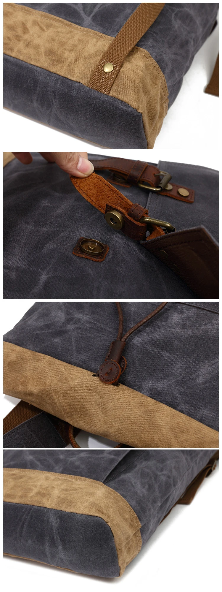2018 Wholesale vintage new model waxed canvas leather trim water proof camping outdoor hiking rucksack backpack back pack bag