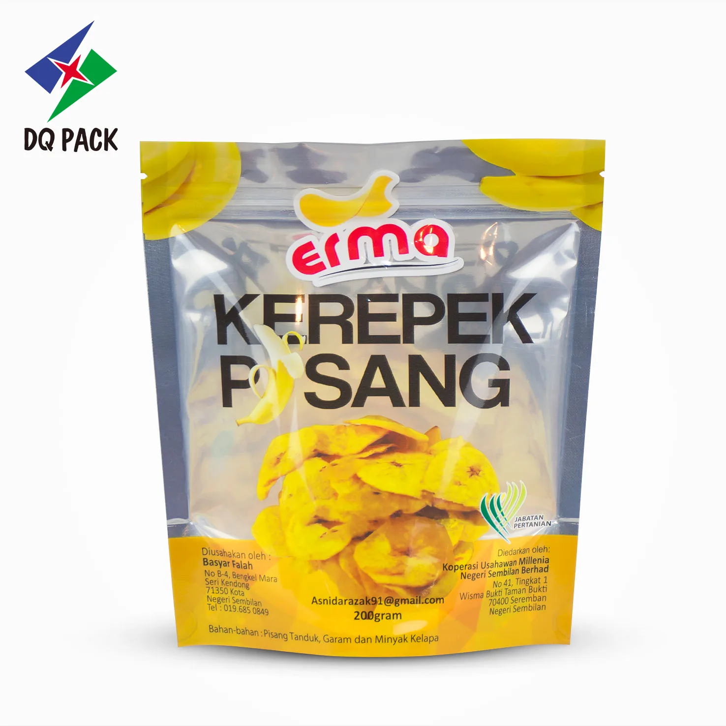 China supplier Snack packaging bag with zipper hot stamping flat bottom pouch with resealable zipper for snack