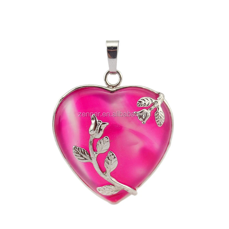 Unique Agate Heart Shaped Silver Jewelry Gemstone Crystal Pendant