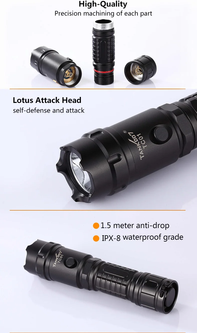 Tactical Led Flashlight 5 Modes Waterproof 1000 Lumens Tactical