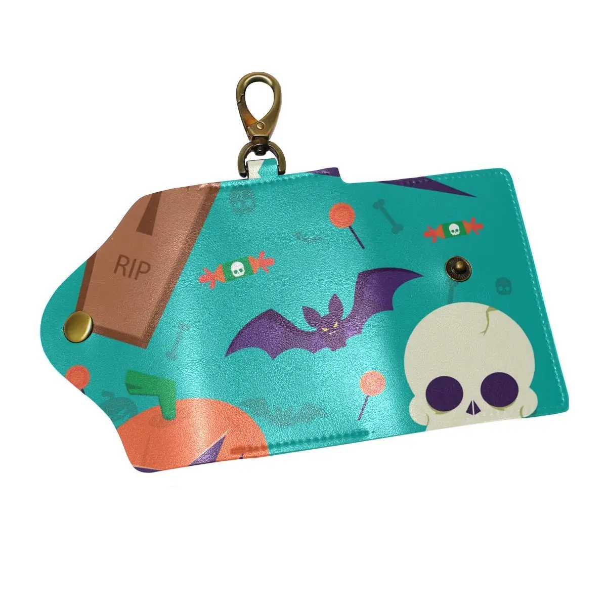 KEAKIA Hand Painted Flowers Leather Key Case Wallets Tri-fold Key Holder Keychains with 6 Hooks 2 Slot Snap Closure for Men Women