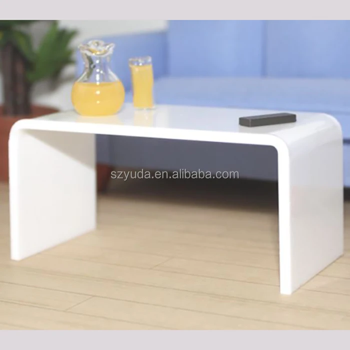 White Acrylic Coffee Table Plastic Long Narrow Design Table With