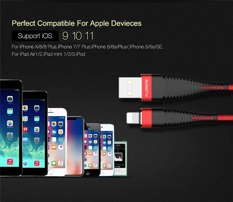 1M Usb Cable FLOVEME 5V/2A Charger 480Mbps Data Transfer High Tensile Braided Mobile Phone Cable - ANKUX.COM
