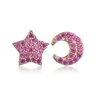 10*10 mm Red Ruby Jade Corundum Moon and Star Tiny Small Stud Earrings 925 Sterling Silver Pin Anti Allergy Earrings For Women