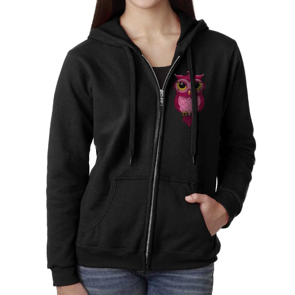 Buy Womens Cute Pink Owl Cartoon Character Zip Hoodie Sweatshirt