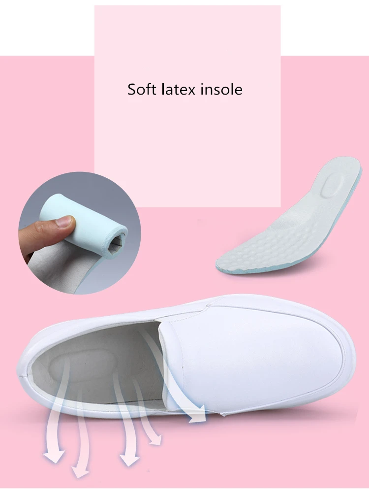 Breathable Leather Flat Anti-static Rubber Sole Comfortable White ...