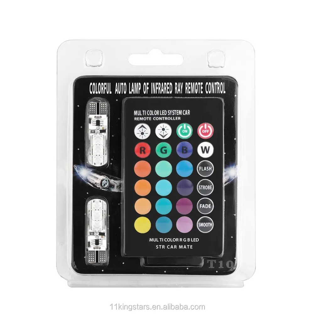 t10 5050 6smd silicone 194 LED Bulb RGB Car Remote Controller Wireless t10 rgb 16-Colors change t10 rgb led car light