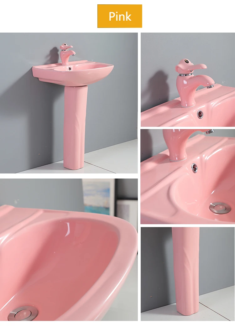 Lavabo Con Pedestal Para Niños,Diseño Bonito,Esmaltado,Colorido,Color