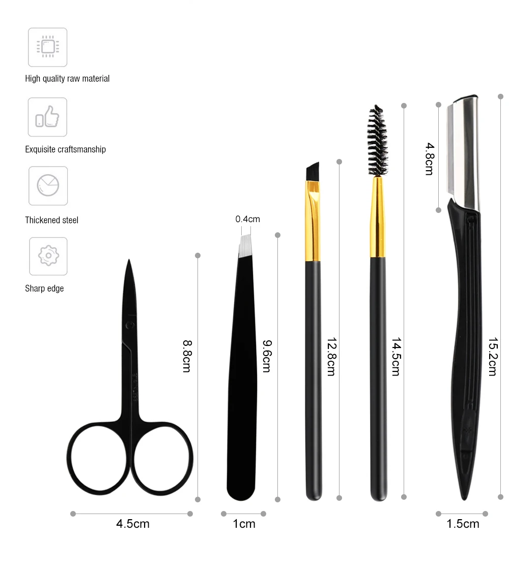 Wholesale Beauty Professional Black 5pcs Eyebrow Tool Makeup Set with Eyebrow Brushes