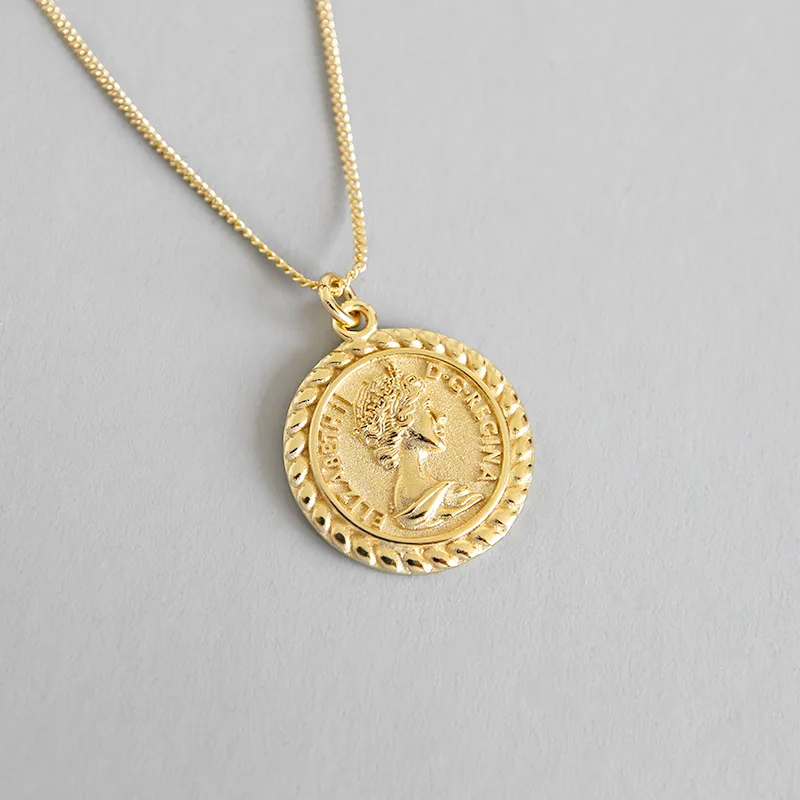 Elizabeth 925 sterling silver gold coin pendant adjustable necklace