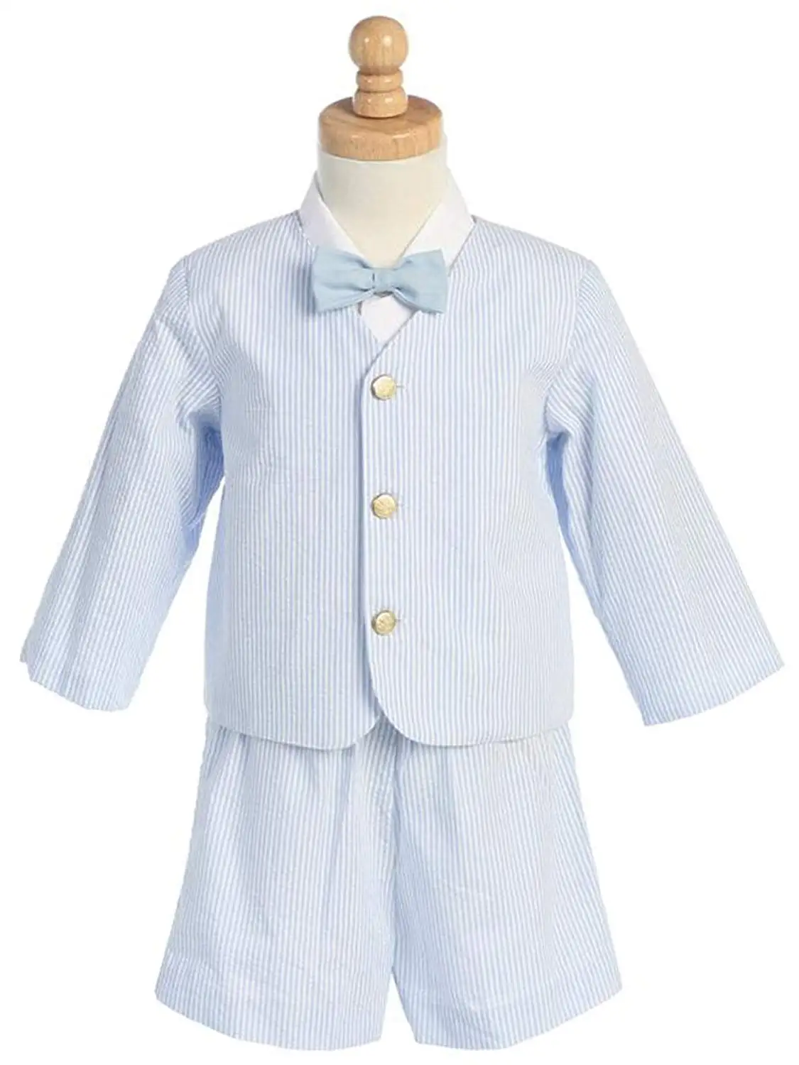 Shirt Bowtie- # 9-G8191KH-2T-Eton Seersucker Suit- Khaki Stripes w//Jacket Shorts Made in USA