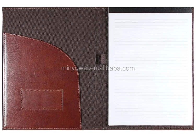 Reddish Brown File Pocket Folders With Notepad Holder Pu Leather Cheap