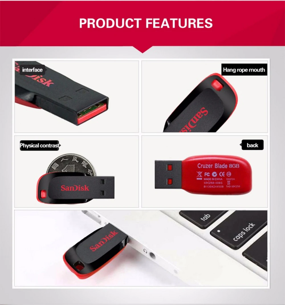 100% Original SanDisk CRUZER BLADE USB FLASH DRIVE CZ50 USB 2.0 128G 64G 32G 16G 8G 4G mini Pen Drive PenDrive