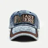 Special design letter patch logo jean hats high range waxed cotton baseball cap with metal button