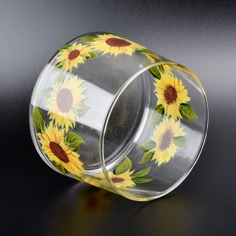 Luxury sunflower pattern votive candle vessel tea light glass candle holder vase home decor wholesale