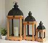 Barbed wire design black pattern top cover wooden lantern