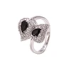 12357 xuping luxury leaf black artificial diamond pure rhodium plated rings
