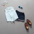 2016 new Kids Girls Clothes Summer Solid Sleeveless girl bow T shirt and short pants Clothing
