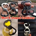 Outdoor Equipment 1Pcs Stainless Steel 8 Characters Carabiner Strong Camping Carabiner Hook Keychains Bottle Opener