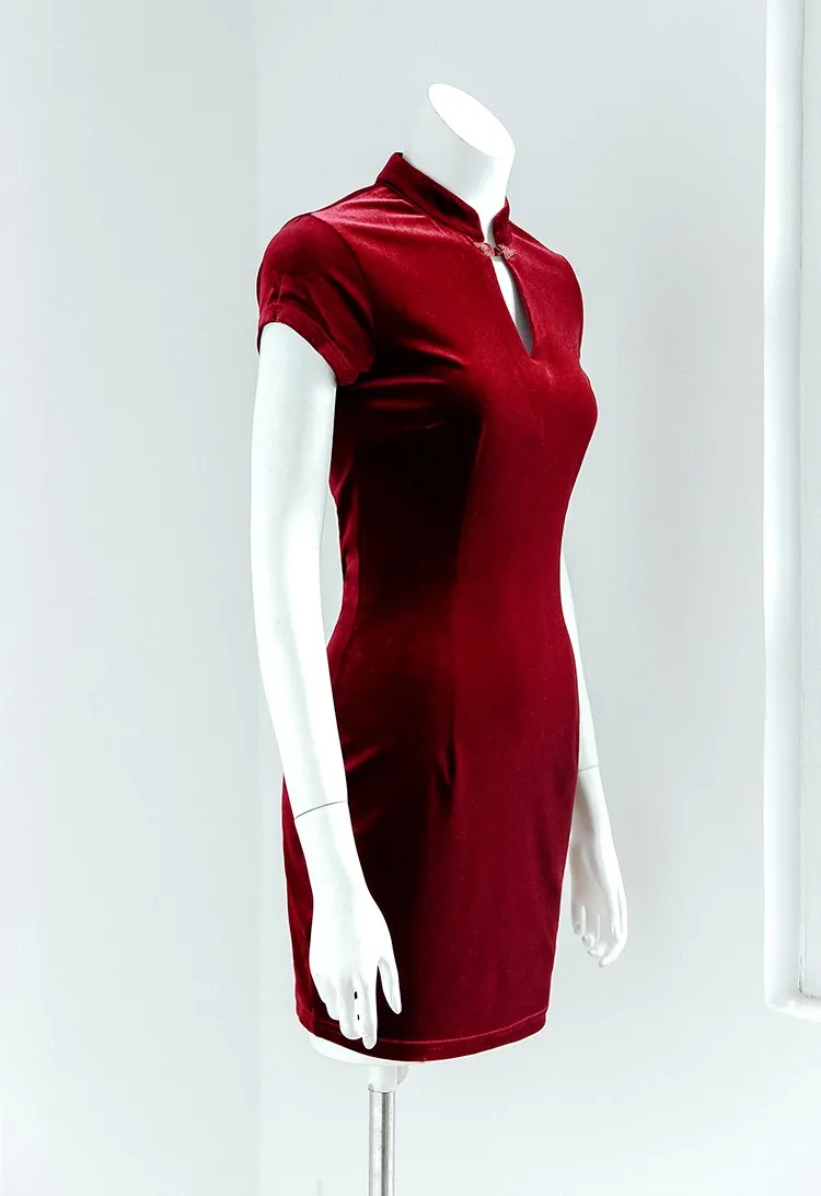 red velvet short sleeve dress