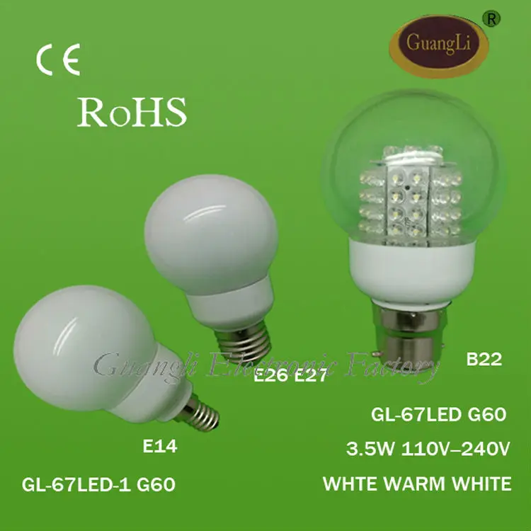 ce rohs certificat 110v 220v plastique g60 e27 lampe ledAmpoules à LED