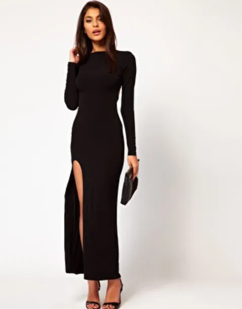 Длинное черное обтягивающее платье
