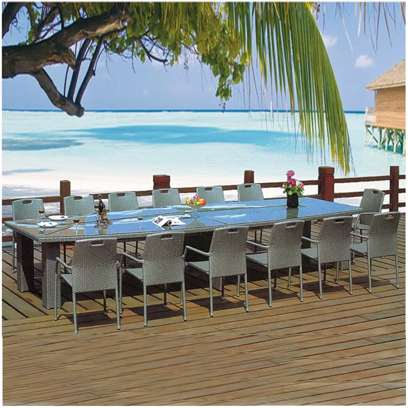 Wicker Outdoor Furniture 12 Seat Dining Table Restaurant Dining Tables
