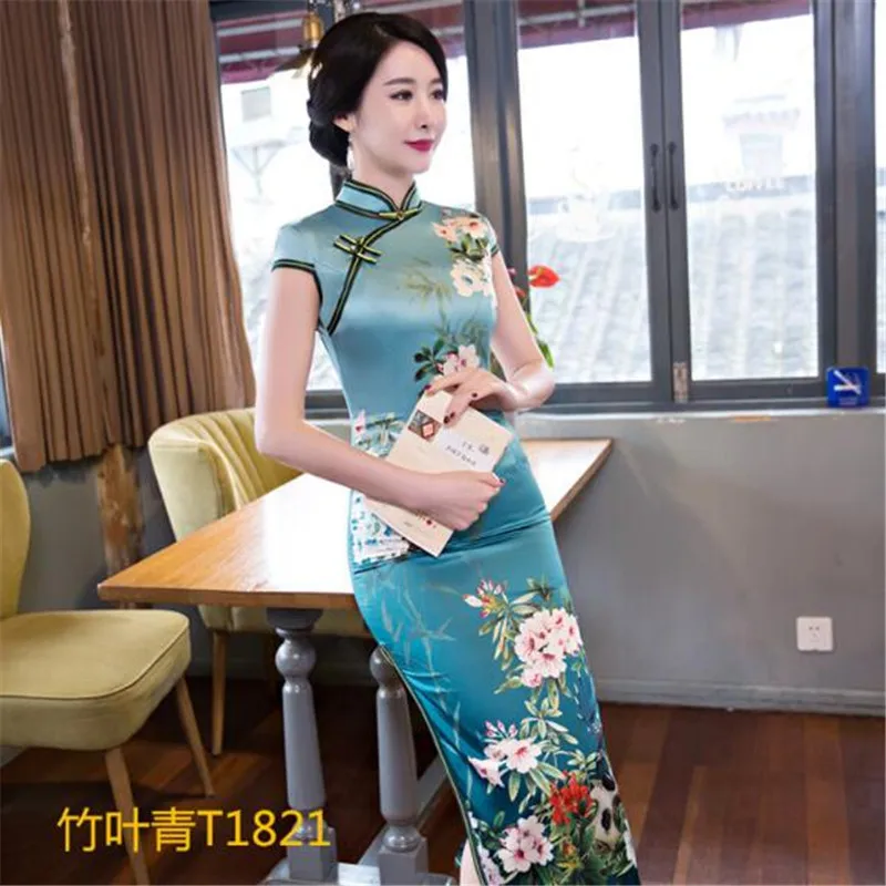 Cheongsam Cinese Per Bambina In Broccato Con Dragone E Fenice - Maniche Corte, Stile Tradizionale - Foto 5