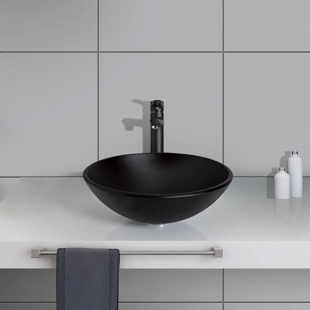 哑光黑色浴室钢化玻璃碗水槽洗手盆洗手盆