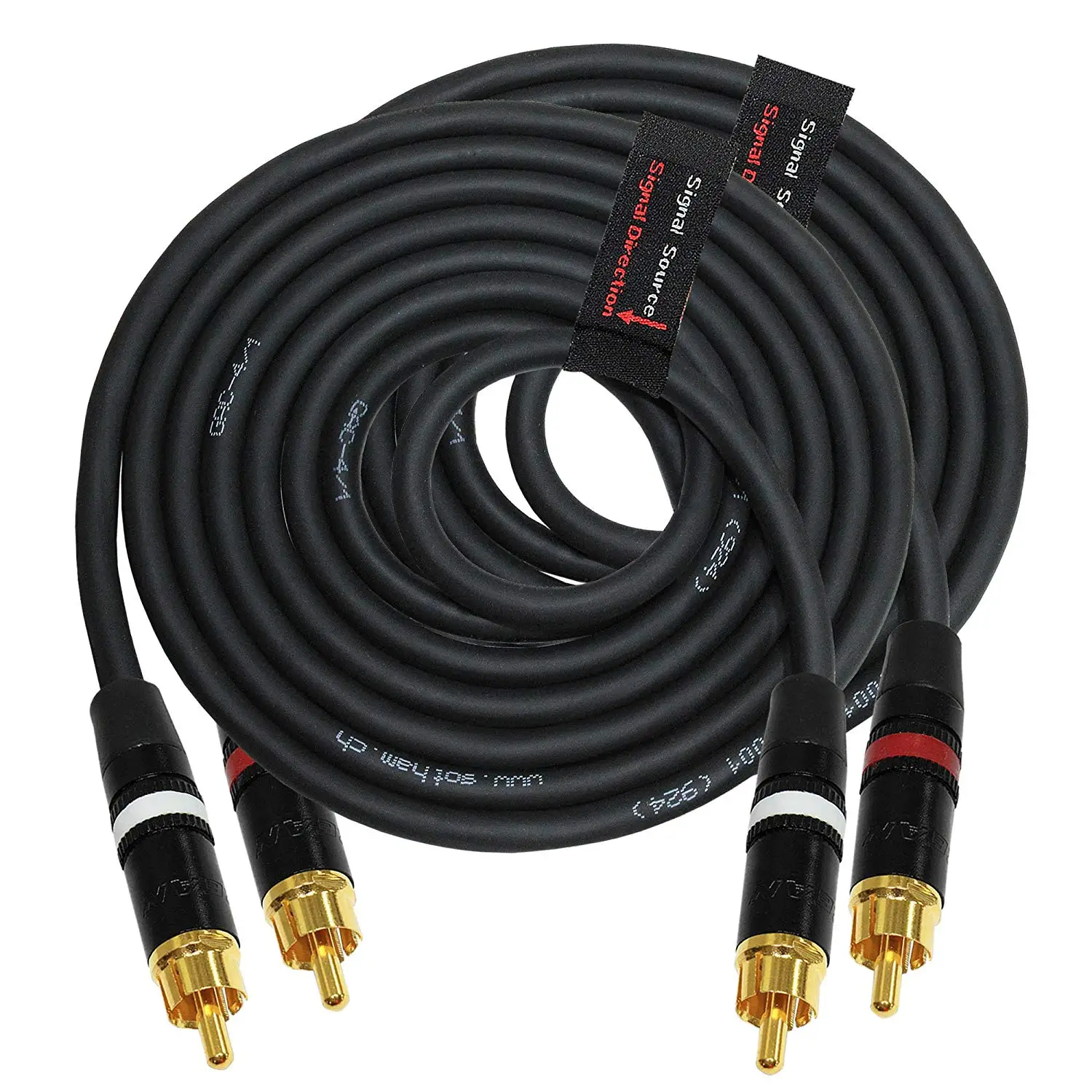 8 Foot RCA Cable Pair - Gotham GAC-4/1 (Black) Star-Quad Balanced Audio Interconnect Cable with Neutrik-Rean NYS Gold RCA Connectors - Directional