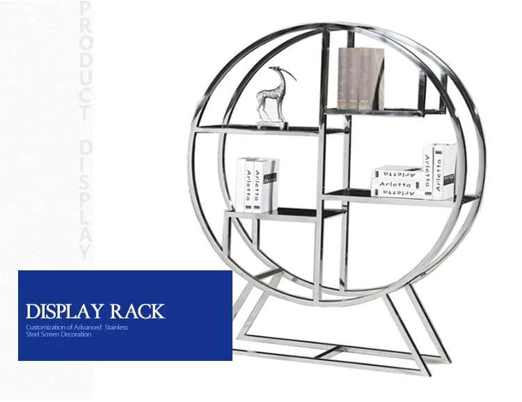 factory luxury custom design antique display shelf silver stainless steel glass display shelf round wedding wine rack