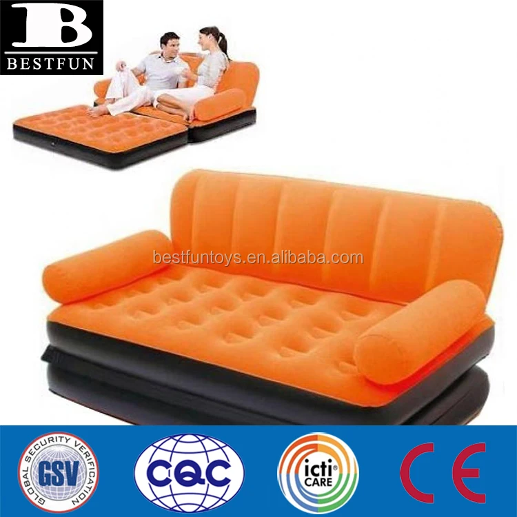 Inflatable Air Bed Mattress Chair Single Double Flocked Folding Chaise Lounge Sofa Spare Couch With Arms Leather