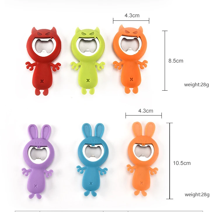 Amazon New Creative Cartoon Multifunction Silicone Stainless Steel Bottle Opener Beer Fridge Openers Kitchen Tools