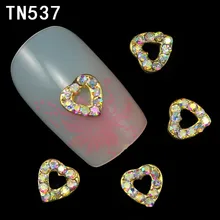 10pcs Golden Metal Heart Rhinestones 3d Nail Art Decorations Alloy Nail Stcikers Charms Jewelry for Nail