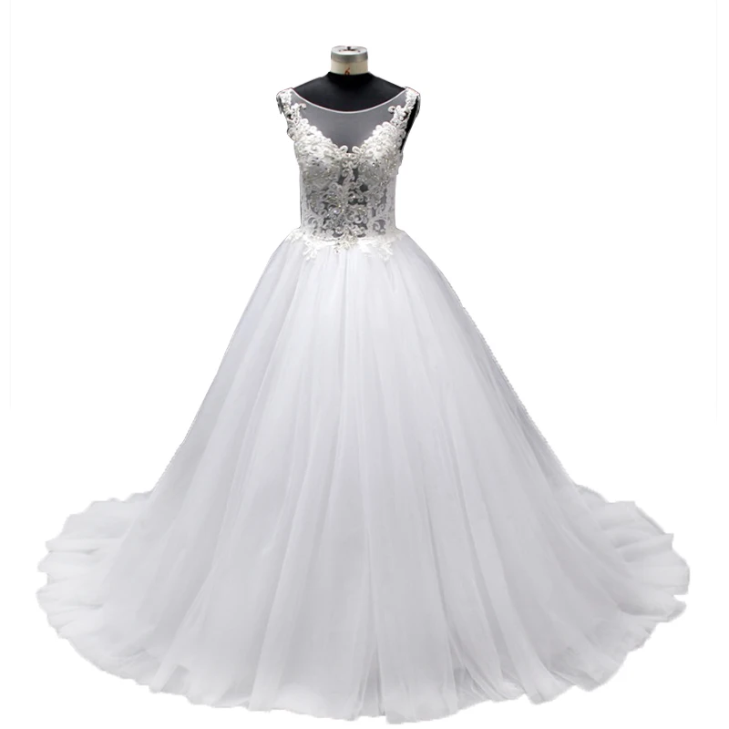 Plus Size Wedding Dress 2018 Sleeveless A Line Beaded Lace Up Back