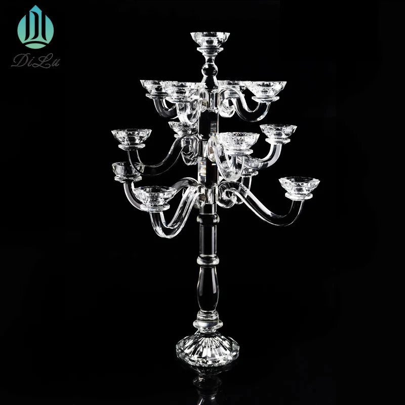 Candlestick Crystal 9 Cups Crystal Tall Candelabra for Wedding Table Centerpieces Candle Holder