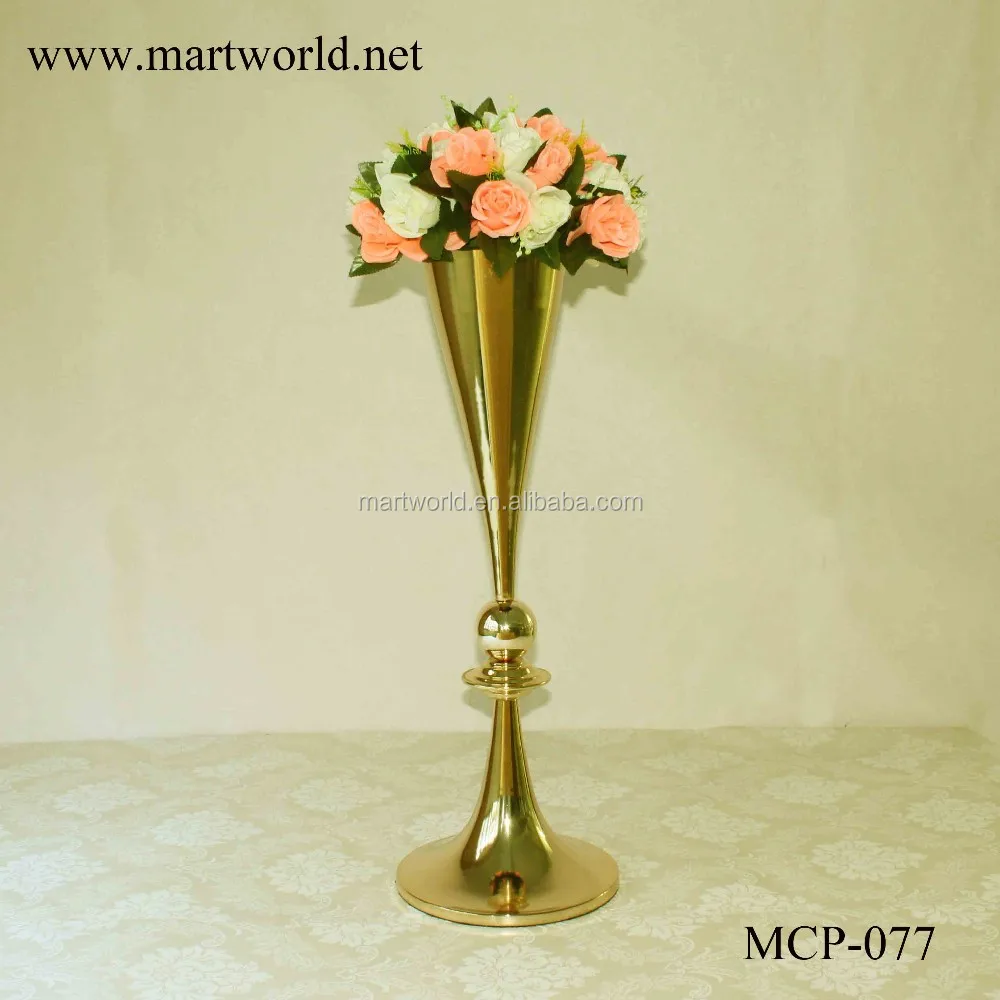 Champagne Gold Vase With Wedding Pillars Centerpiece For Wedding Flower