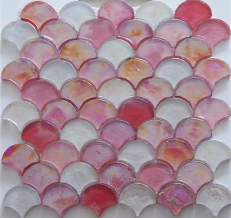 Iridescent Fish Scale Glass Mosaic Tile For Decorative Backsplash Wall