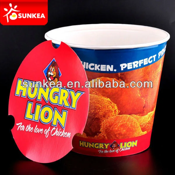 Popcorn Chicken Bucket Logo Printing Kraft Black with White Food & Beverage Packaging Wax Coated Paper Disposable UV Coating
