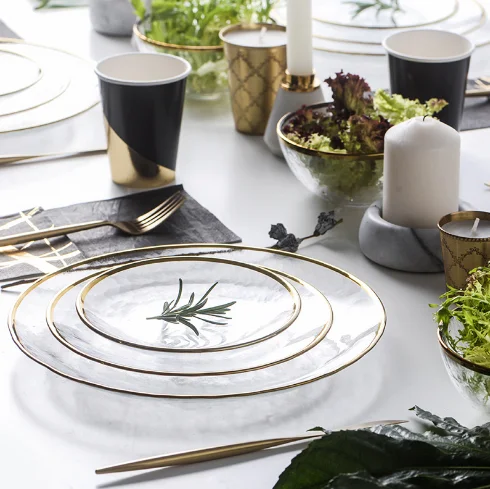 European Style Black Ceramic Dinner Plate Gold Rim 8" 10" Nordic Plates Steak Plate