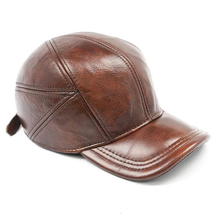 Vintage Brown Top Leather Driving Cap For Dad With Back Flap Earmuff ...