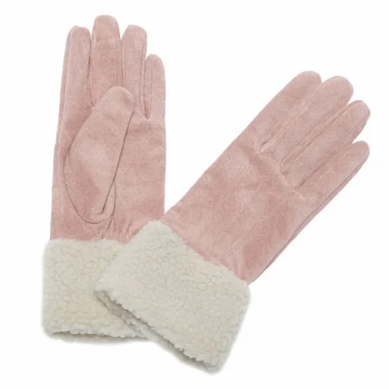 Women fashion double face sheepskin leather lamb fur gloves