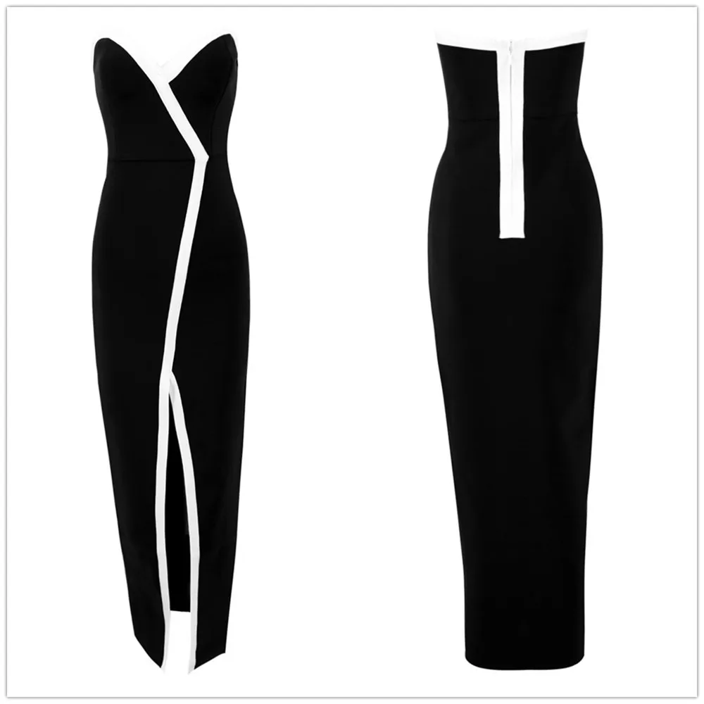 2018 factory new style black and white slits bandage dress for women party night club