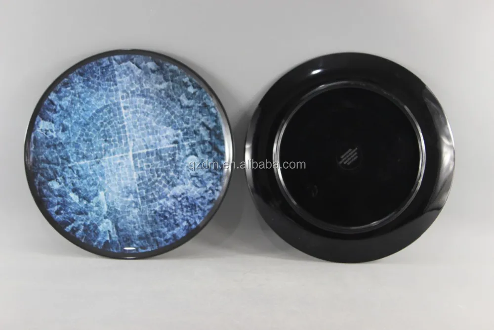 High-End Melamine Dinner Plate In Black With Decal