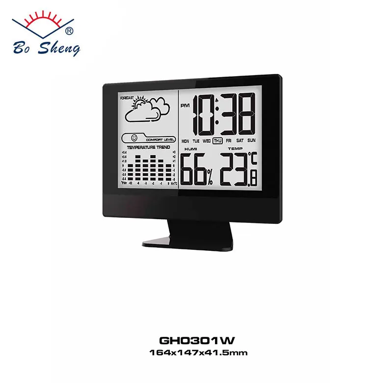 Mix/Max Hygro-thermometer Record Weather Forecast Station Digital LCD Table Clock Dynamic Temperature Trend Display (GH0301W)