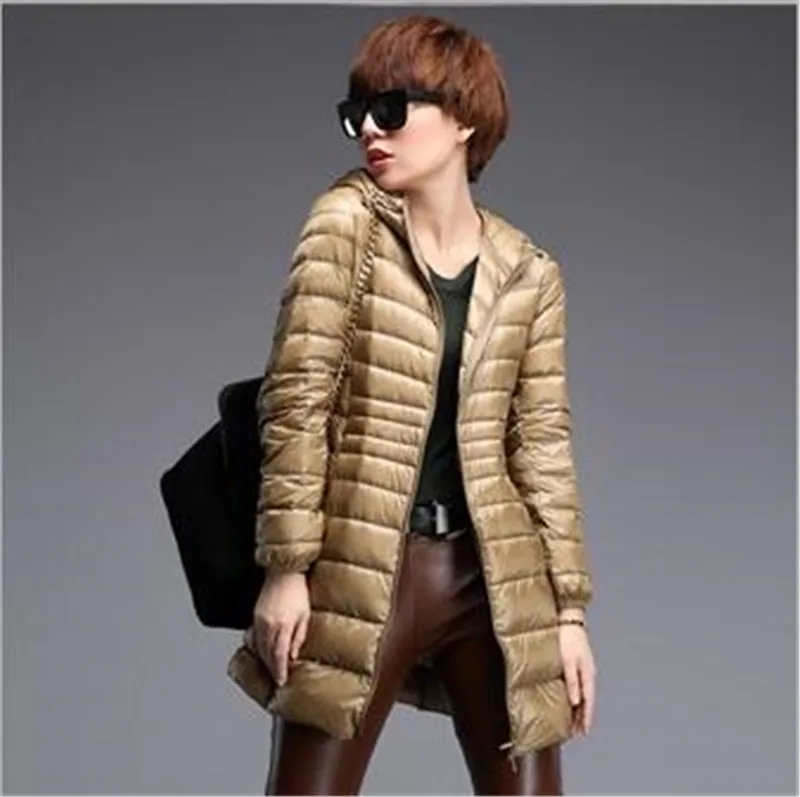 Latest font b Winter b font 2016 Women Fashion Ultra thin Medium long Coat Solid color