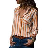 Lady blouse & top long sleeve Stripe Chest Pocket button down shirt women