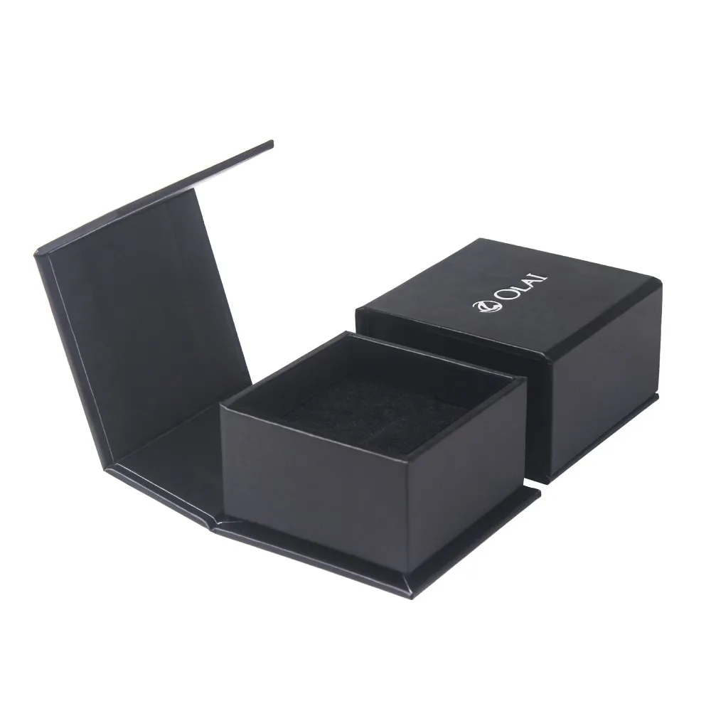 Wholesale High Quality Square Flip Top Black Matte Cardboard Paper Jewelry Gift Box Custom